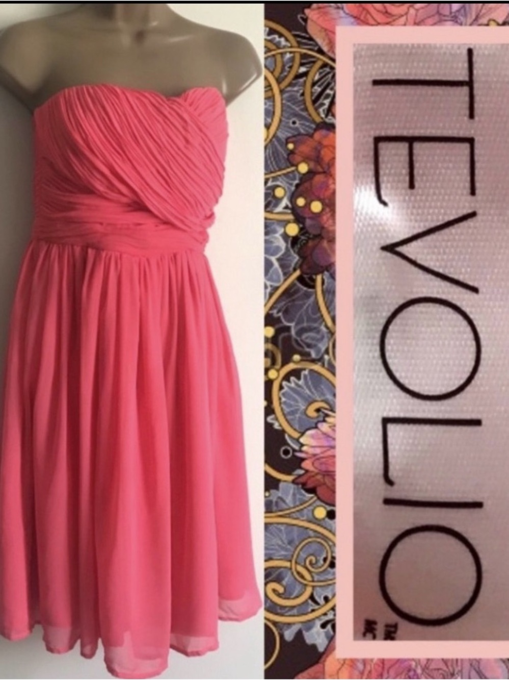 Tevolio Salmon color Strapless Chiffon Cocktail Dress